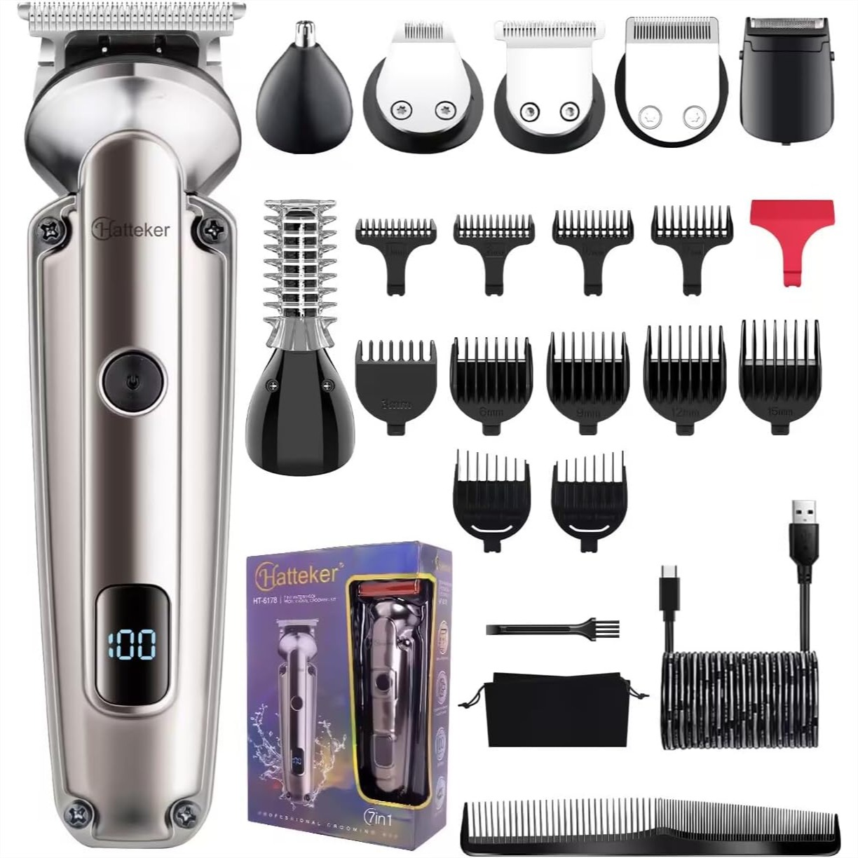 Men Grooming Full Body - 7-in-1 Beard Trimmer for Men, Cordless