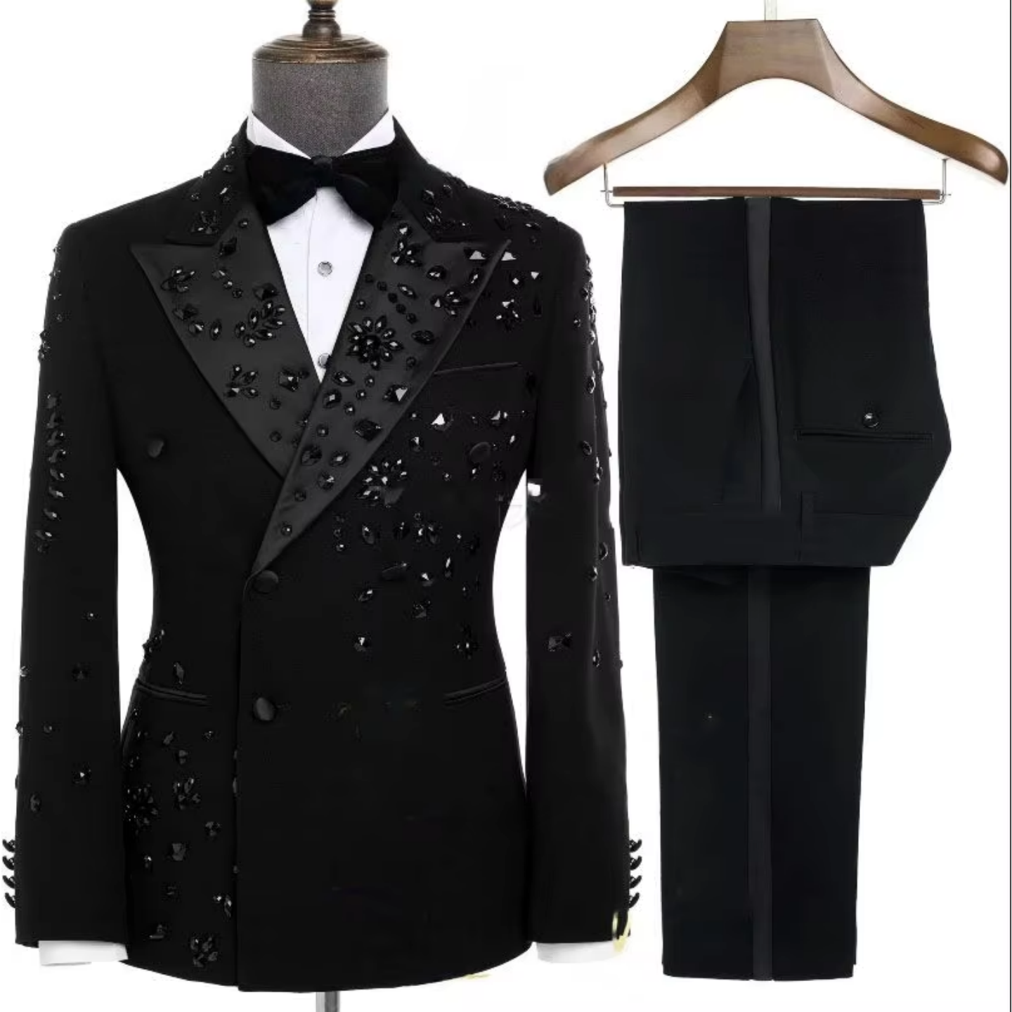 Mens Grooming Kit Luxury - Luxury Black Beaded Men's Double Breasted