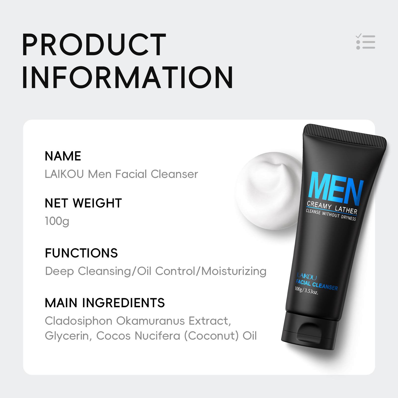 LAIKOU Men Face Wash 100g Deep - Men'S Grooming Facial reseña y precio