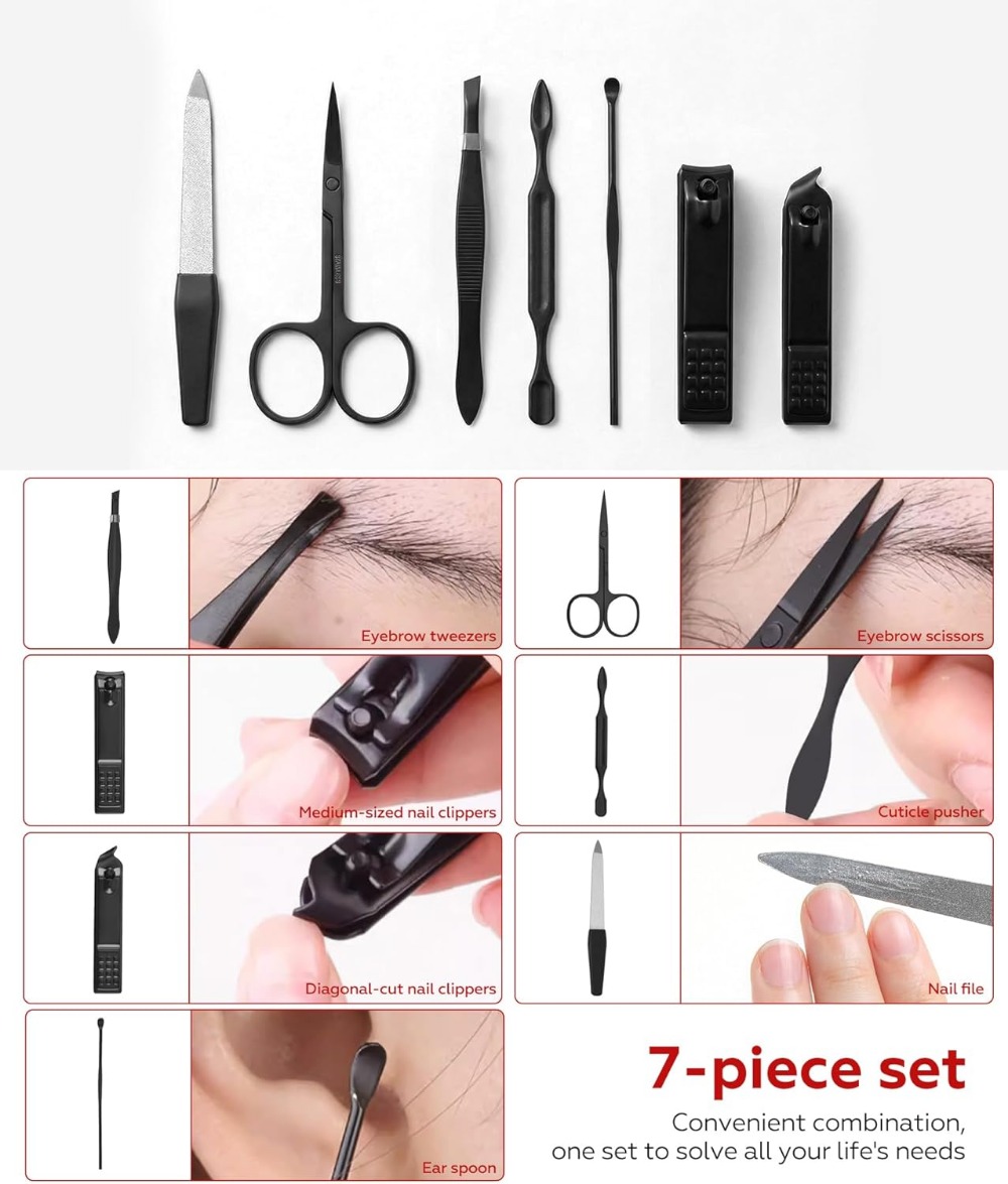 7-in-1 Manicure Set, Nail Clip - Mens Grooming Kit Case reseña y precio